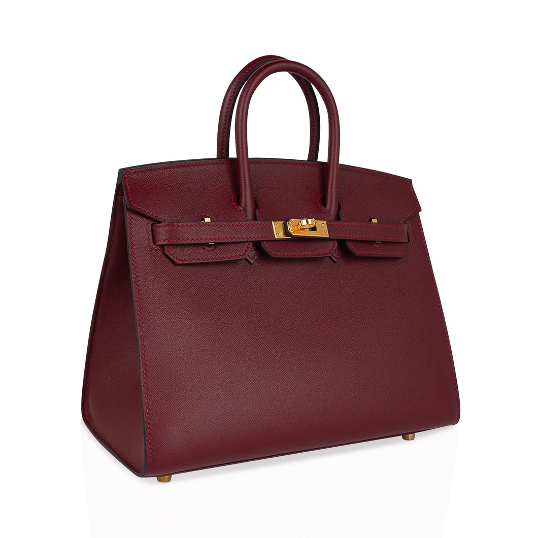 Hermes Birkin 25 Bag Sellier Rouge H Gold Hardware Veau Madame Leather