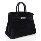 Hermes Birkin 25 Bag Black Doblis Suede with Palladium Hardware