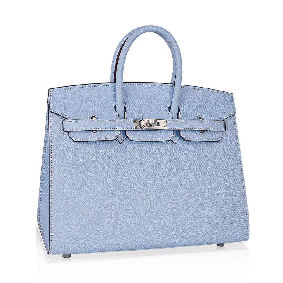 Hermes Birkin 25 Sellier Bag Blue Brume Epsom Palladium Hardware New