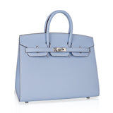 Hermes Birkin 25 Sellier Bag Blue Brume Epsom Palladium Hardware New