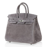 Hermes Birkin 25 Bag Gris Fume Doblis Suede with Palladium Hardware