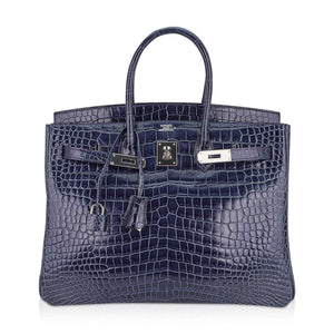 Hermes Birkin 35 Bleu Roi Porosus Crocodile Palladium Hardware