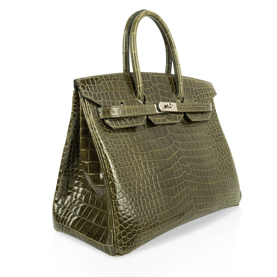 Hermes Birkin 35 Bag Vert Veronese Porosus Crocodile Palladium Hardware