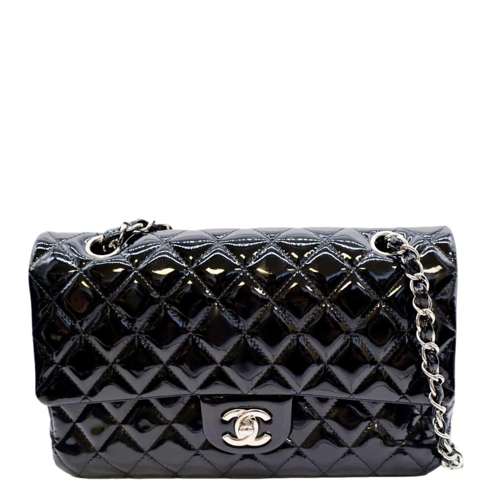 CHANEL Medium Flap Patent Leather Shoulder Bag Black