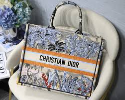 Dior Book Tote Bag In Denim Blue Toile De Jouy Tropicalia