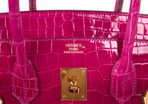 Hermes Birkin 35 Bag Pink Rose Scheherazade Porosus Crocodile Gold Hardware