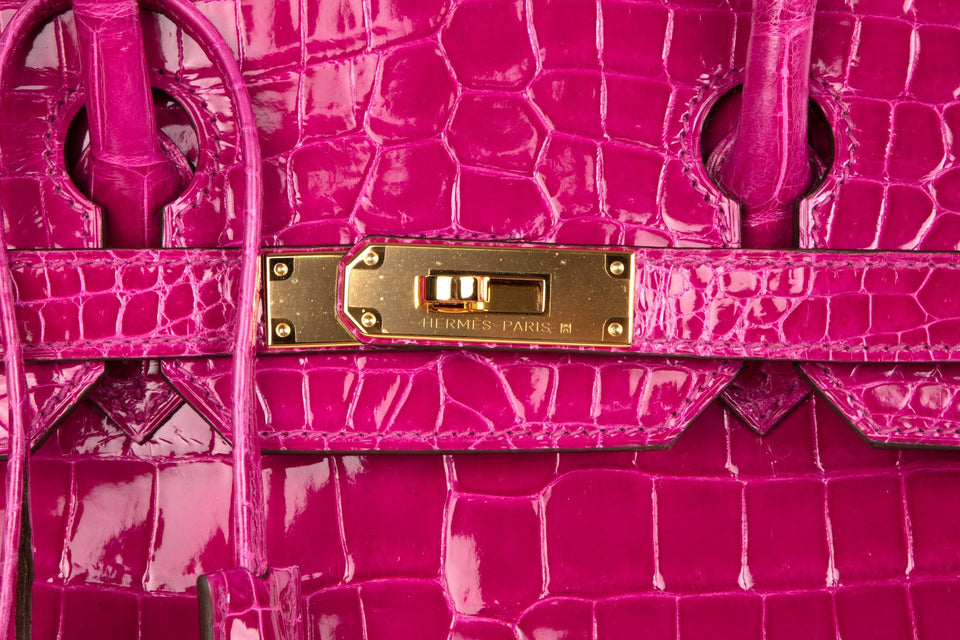 Hermes Birkin 35 Bag Pink Rose Scheherazade Porosus Crocodile Gold Hardware