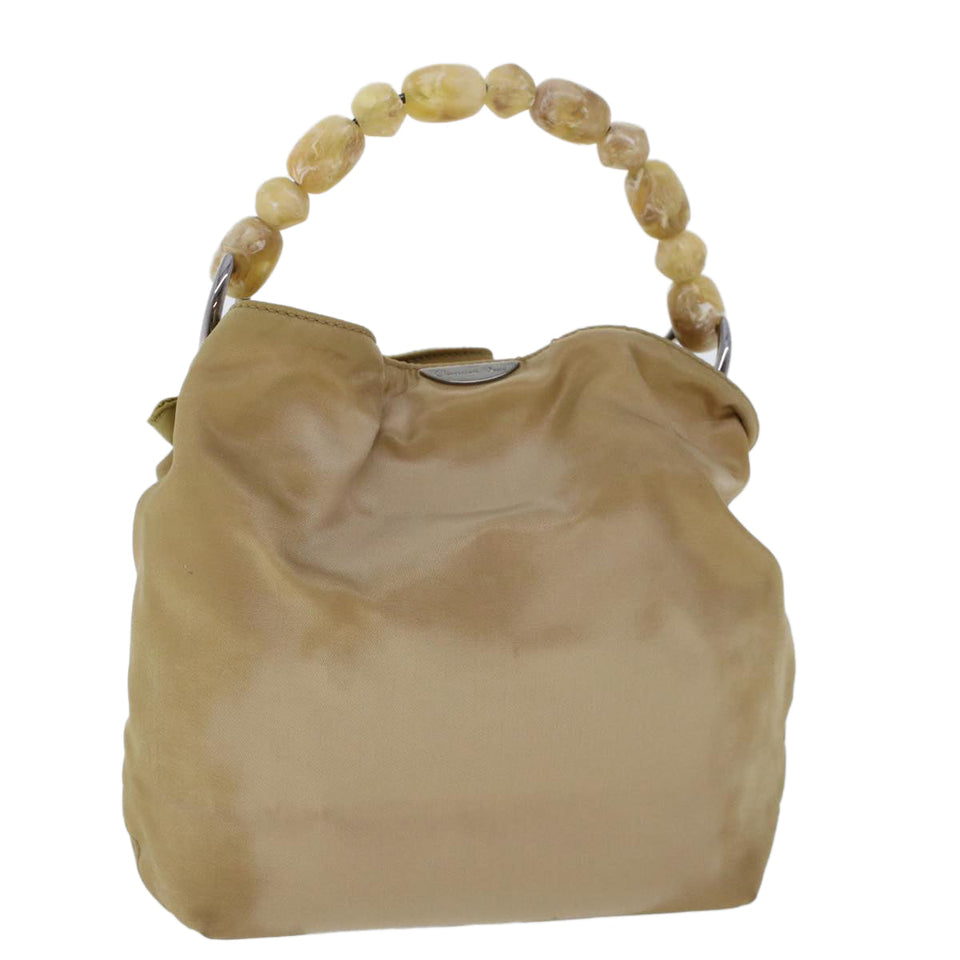 CHRISTIAN DIOR Maris Pearl Hand Bag Nylon Beige  yk7503