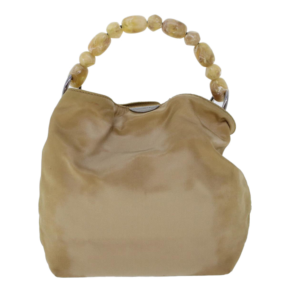 CHRISTIAN DIOR Maris Pearl Hand Bag Nylon Beige  yk7503