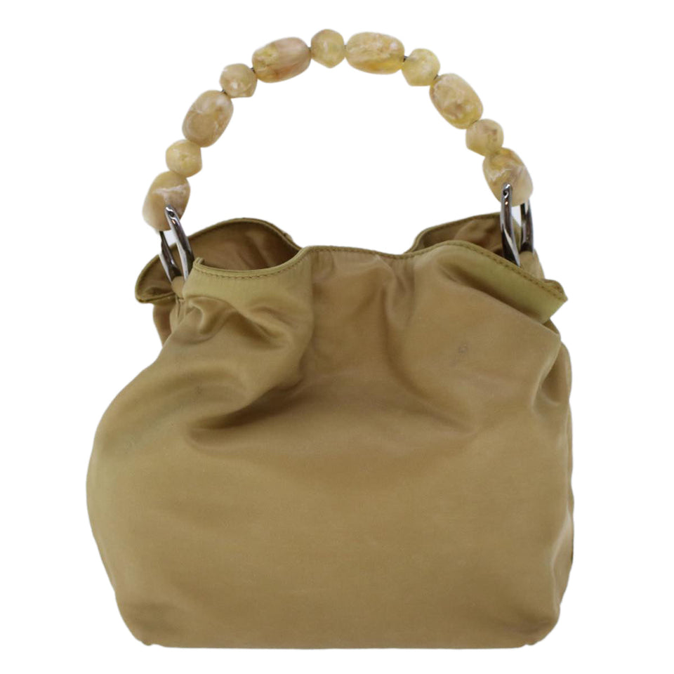 CHRISTIAN DIOR Maris Pearl Hand Bag Nylon Beige  yk7503