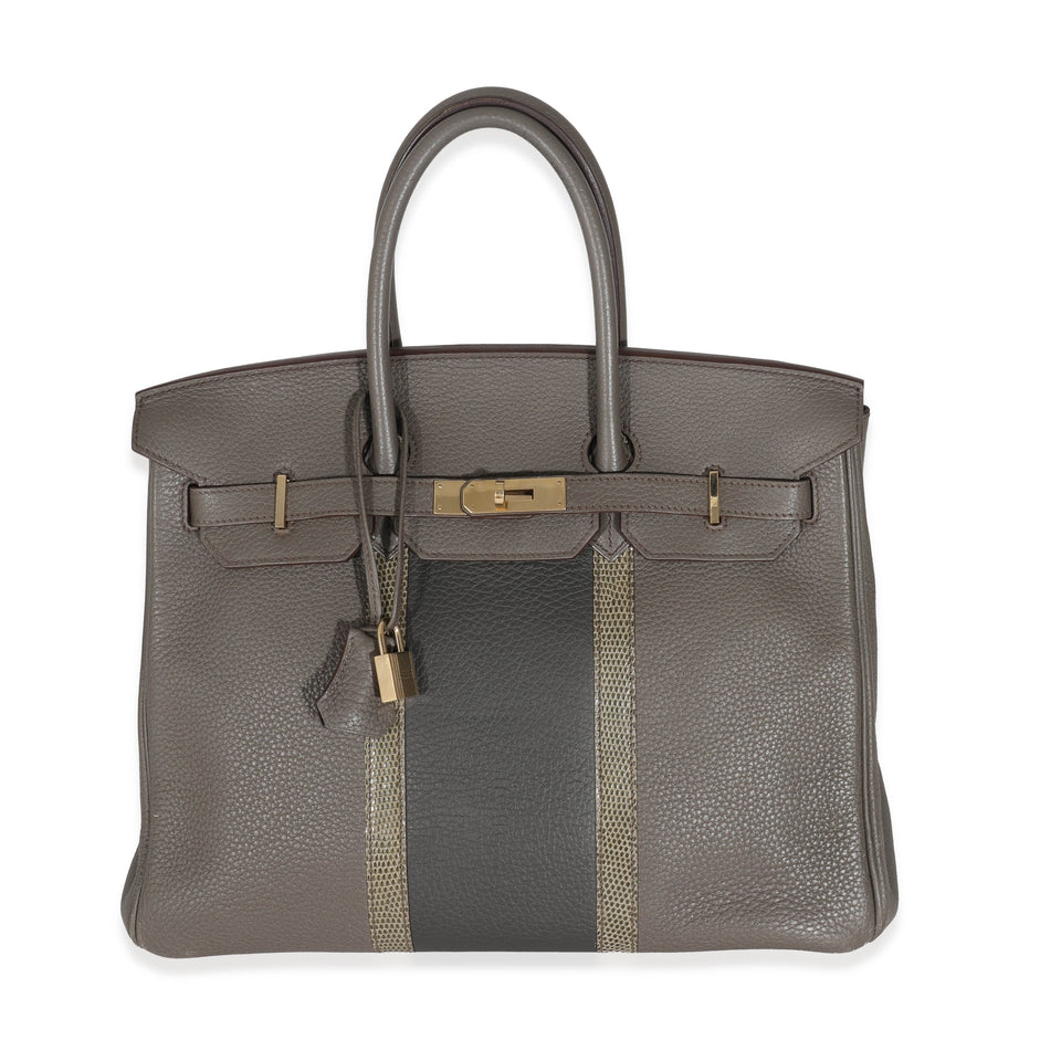 Hermes Étain Clemence Graphite Gris Fonce Lizard Club Birkin 35